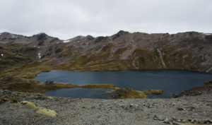 Looking down on Lake Angelus and the welcome sight of the hut